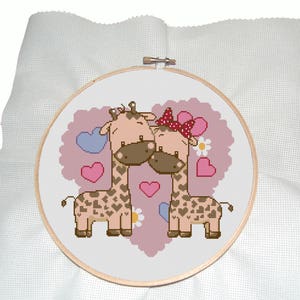 Giraffe in love-modern cross stitch pattern -love cross stitch pattern - cute cross stitch pattern - giraffe cross stitch pattern