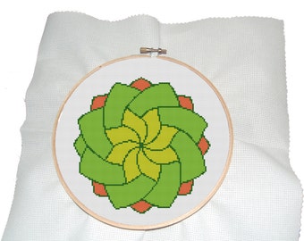 Modern cross stitch pattern of green flower- vectoral cross stitch pattern- flower cross stitch pattern- green cross stitch- pdf download