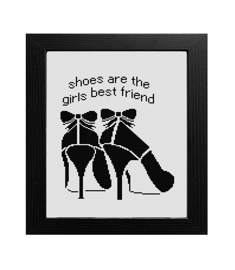 Cross stitch pattern of black shoes modern cross stitch pattern-quote cross stitch pattern shoe cross stitch pattern woman cross stitch image 1