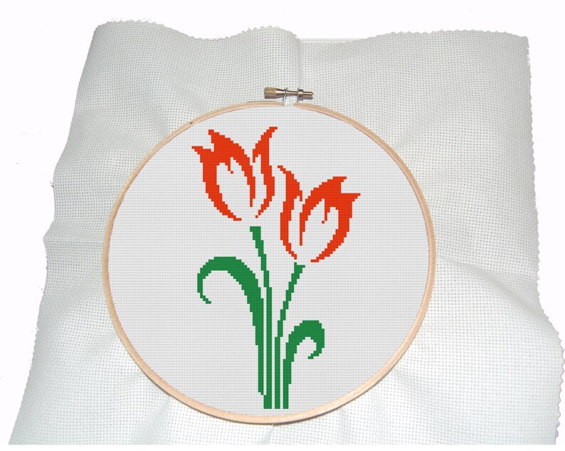 Red Tulip Cross Stitch Pattern Modern Cross Stitch Ottoman Etsy