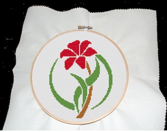 Red flower cross stitch pattern- modern cross stitch pattern -flower cross stitch pattern- floral cross stitch pattern - pdf download