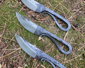 Hand forged handmade blacksmith knife steel blade with high carbon steel blade and looped handle