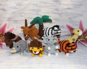 Figures for mobile or stroller chain Safari: Tiger, elephant, zebra, rhino, lion, antelope, giraffe, bison and palm tree of your choice