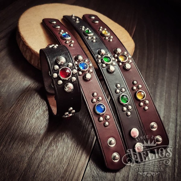 Studded Jeweled Leather Bracelet [Ha203A]