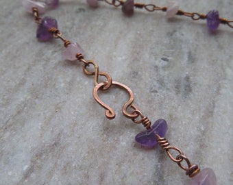 Amethyst Crystal Necklace, Amethyst and Copper Chain Necklace, Amethyst Chip Choker