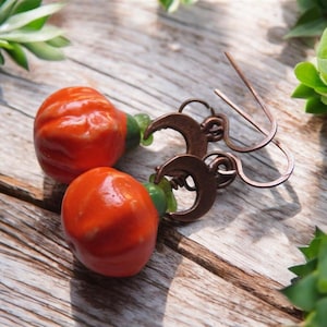 Ceramic Pumpkin Earrings, Magic Pumpkin Earrings, Pumpkin Moon Earrings, Copper Fall Earrings, Fall Earrings, Halloween Earrings
