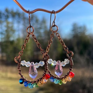 Rainbow Copper Earrings, Suncatcher Earrings, Rainbow Suncatcher Earrings, Crystal Glass Earrings, Rainbow Dangle Earrings, Pride Earrings