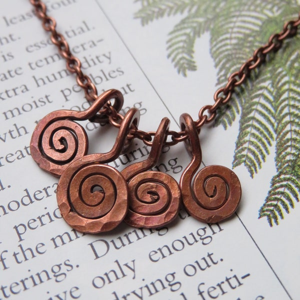 Dainty Copper Spiral Necklace, Hammered Copper Pendant, Spiral Pendant, Copper Necklace