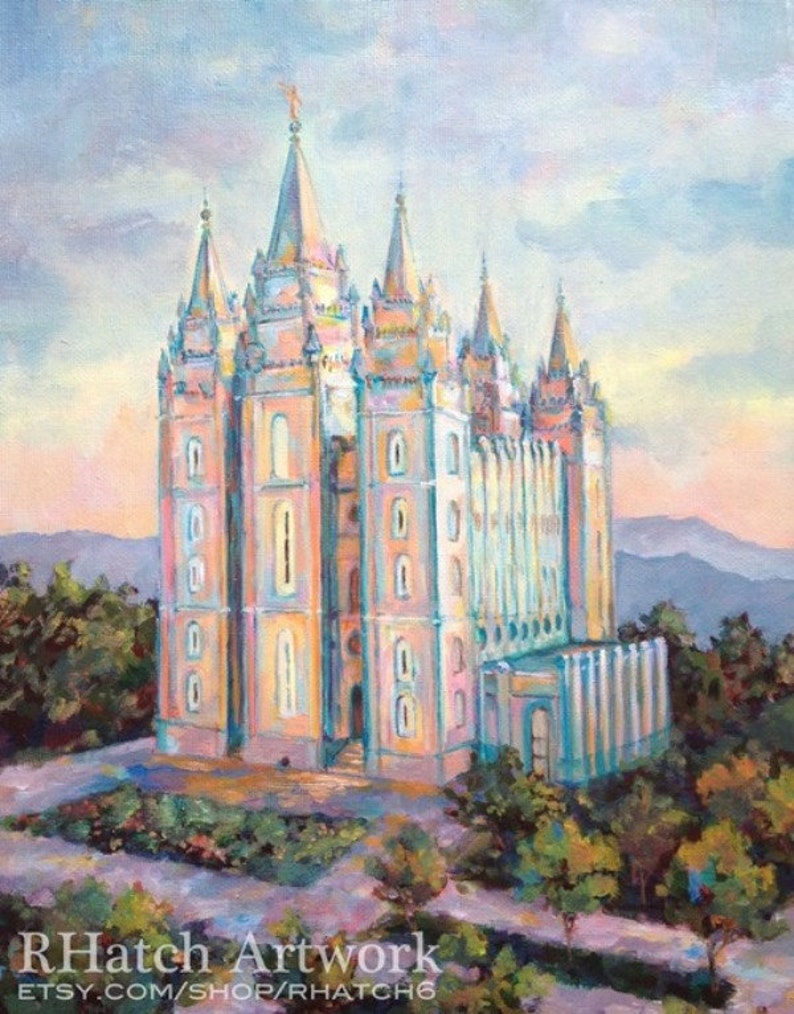 Salt Lake Sunset Oils LDS Temple PRINT, variety of sizes available image 1