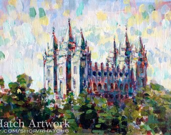 Impressionist Salt Lake LDS Temple PRINT, variety of sizes available