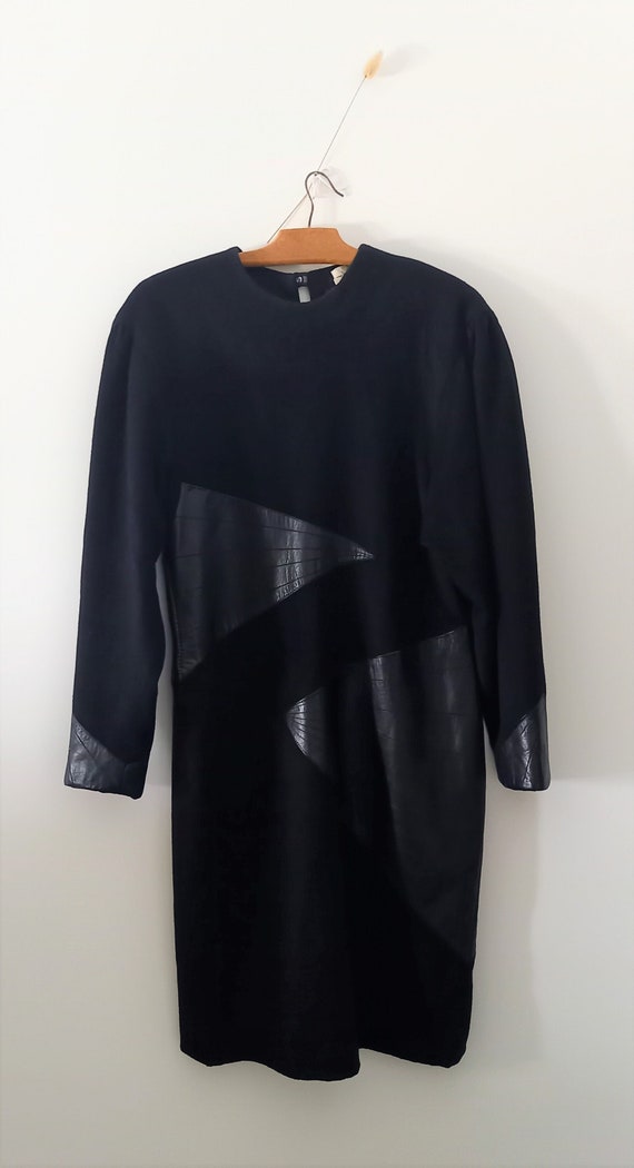 Robe noir "laine et cuir"// Vintage dress 80's///… - image 1