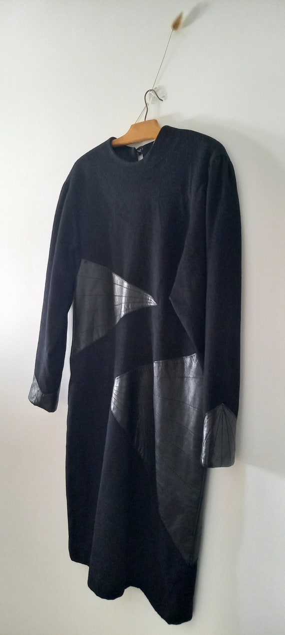 Robe noir "laine et cuir"// Vintage dress 80's///… - image 2