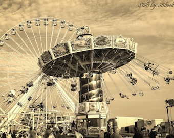Wildwood NJ Shore Ferris Wheel and Swing Ride Photo, Nostalgic Beach Art