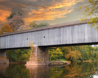 Covered Bridge Photography Print, Bucks County Pennsylvania, Autumn Landscape