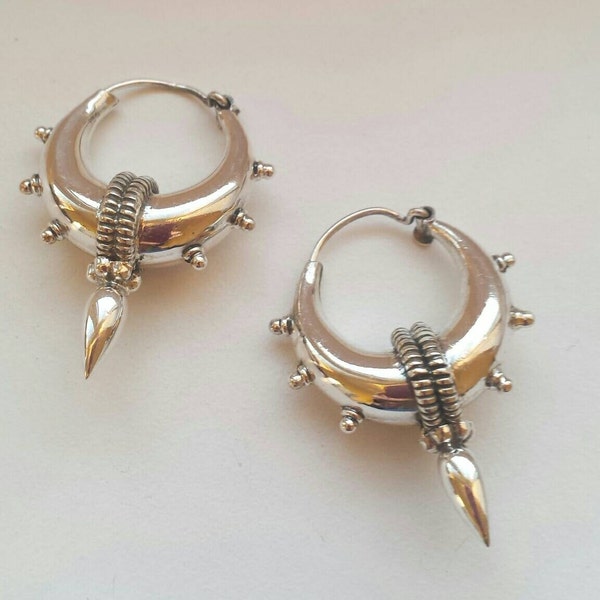Stunning Sterling Silver 925 Tribal Spike Earrings - Sterling Silver Tribal Hoops, Ethnic, Boho Hoops, Gypsy, Bellydance, Steampunk - SS13