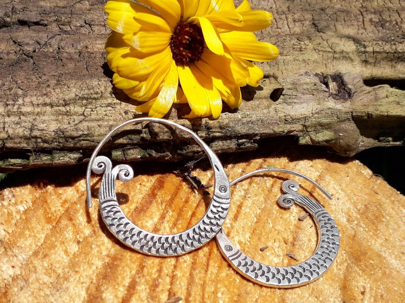 Tribal Earrings Hill Tribe Earrings Karen Hill Tribe Silver Earrings Boho Earrings Ethnic Earrings Silver Hoops HT30