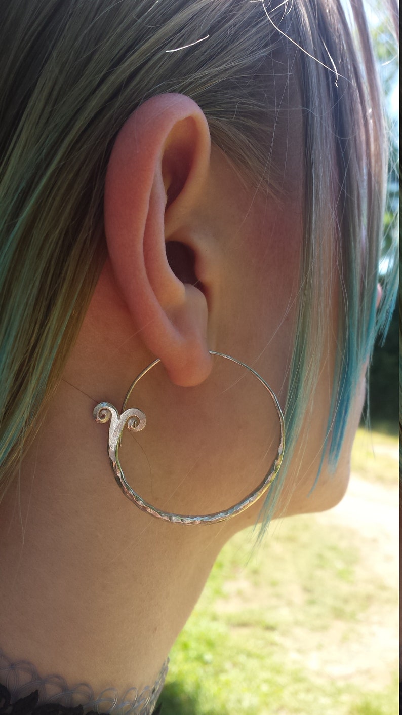 HT13 Boho Earrings Ethnic Earrings Hill Tribe Earrings Karen Hill Tribe Silver Fishtail Hoop Earrings Gypsy Earrings Tribal Earrings