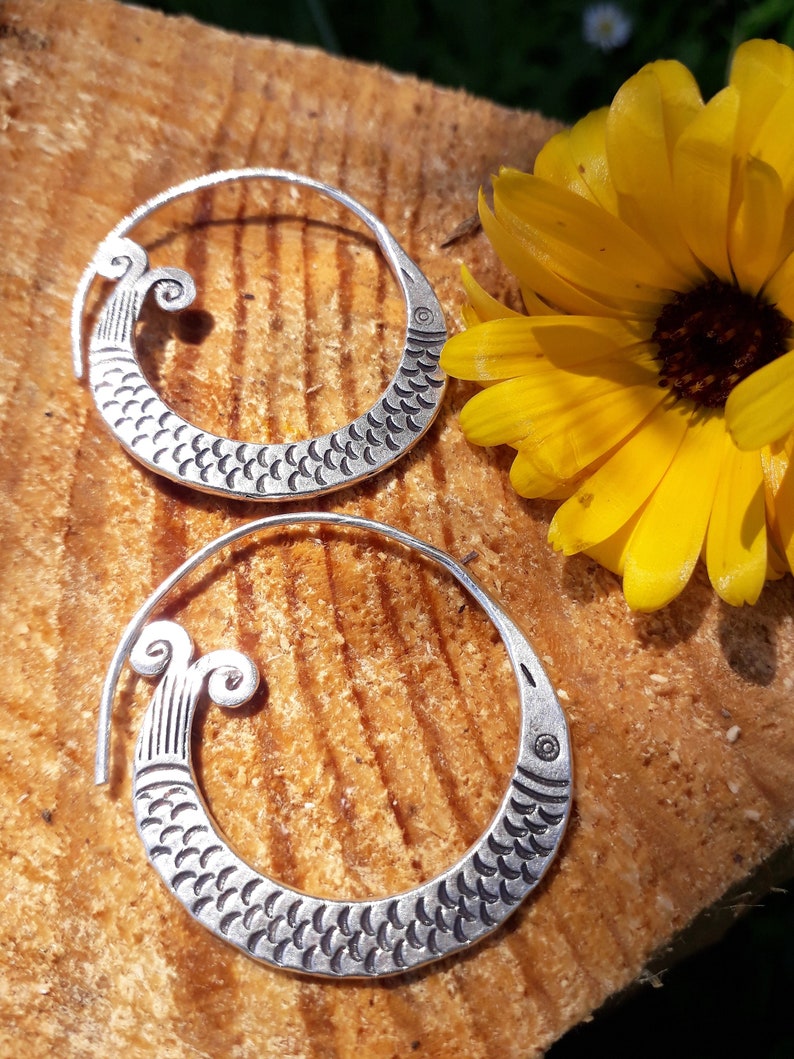 Tribal Earrings Hill Tribe Earrings Karen Hill Tribe Silver Earrings Boho Earrings Ethnic Earrings Silver Hoops HT30