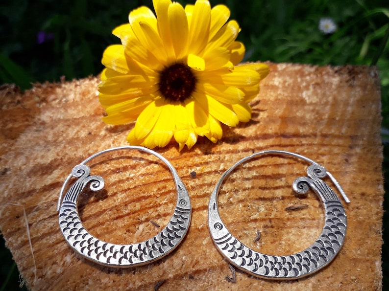 Tribal Earrings Hill Tribe Earrings Karen Hill Tribe Silver Earrings Boho Earrings Ethnic Earrings Silver Hoops HT30