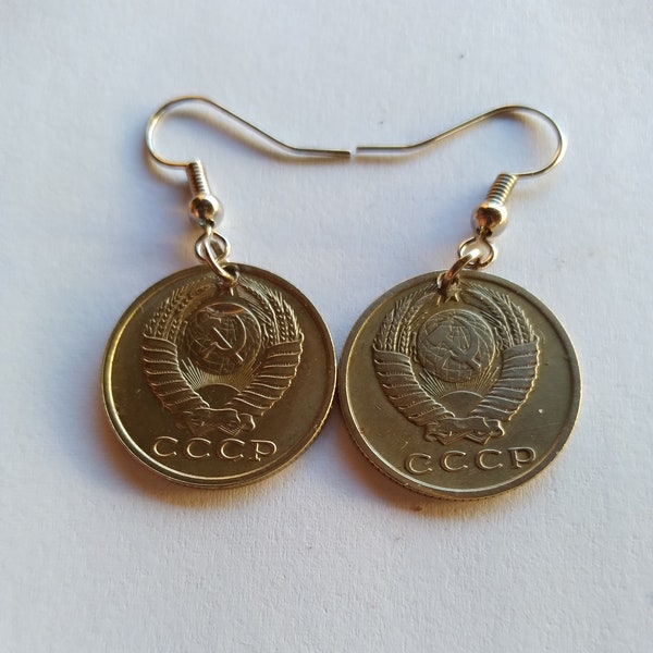 Pair of cool vintage  CCCP Soviet Union coin drop earrings. Unique gift, birthday, holidays or for ant occasion.