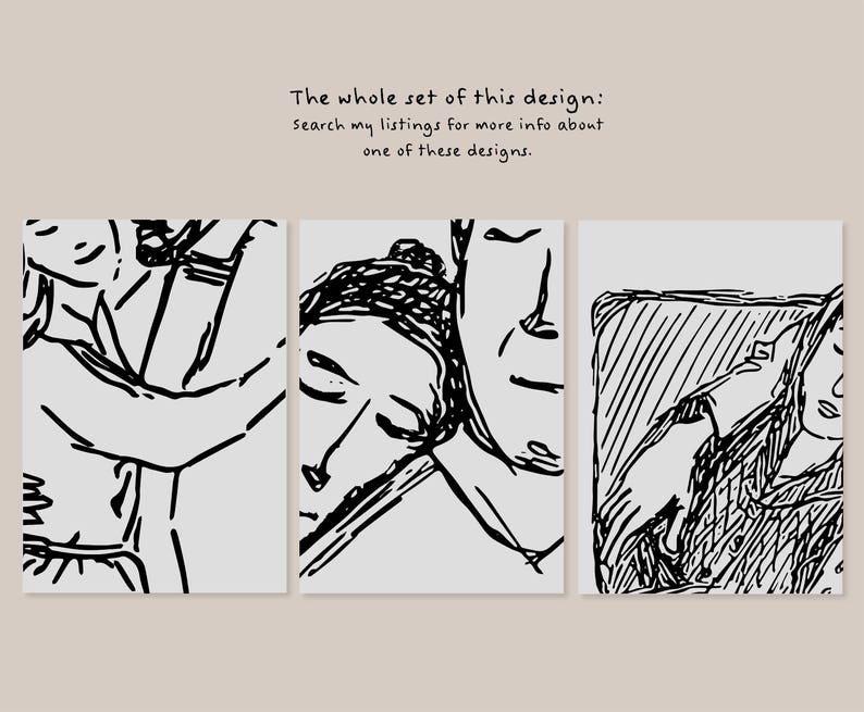 Print ready illustrated wedding invitation /'head on shoulder/' Minimal design Black and white invite