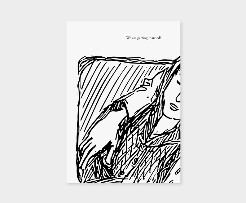 Black and white invite Minimal design Print ready illustrated wedding invitation /'Sweet/'
