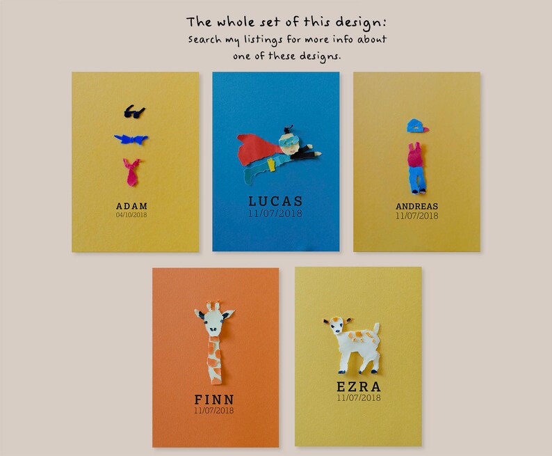 Print ready unisex birth announcement card with a giraffe Minimalistic design and typography Paper art