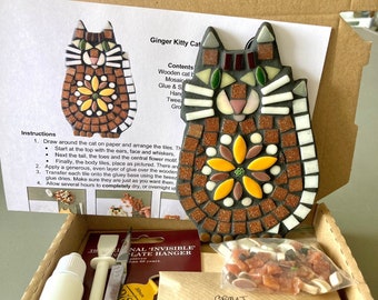 Kitty Cat Mosaic Kit, Ginger and White Cat, Make it Yourself Craft Kit.