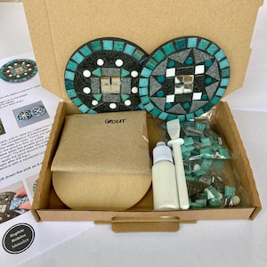 Teal and Grey Mosaic Coaster Kit, Ideal Gift, Make Your Own.