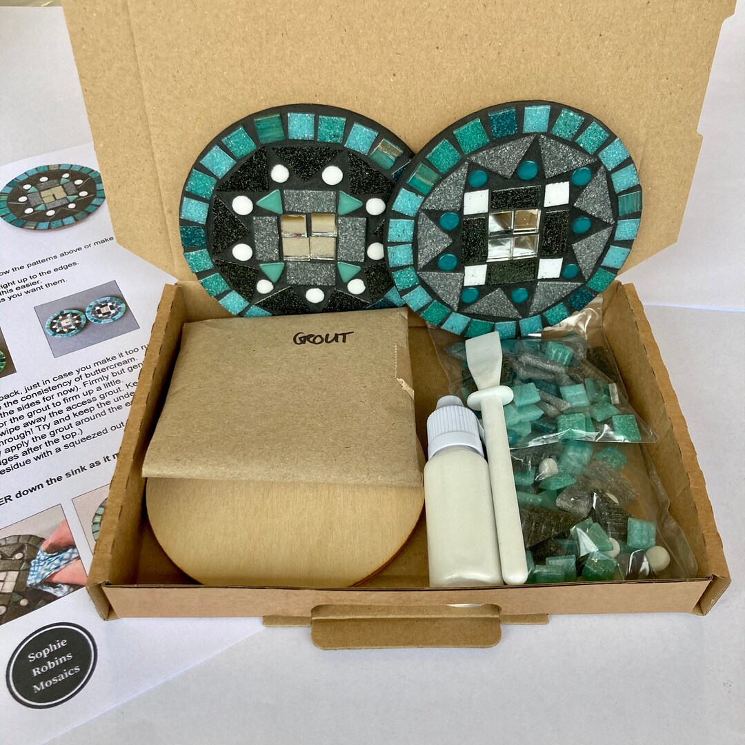 Teal and Grey Mosaic Coaster Kit, Ideal Gift, Make Your Own. Etsy UK