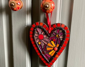 Mosaic Heart Kit, Pinks and Reds Hanging Craft Project.