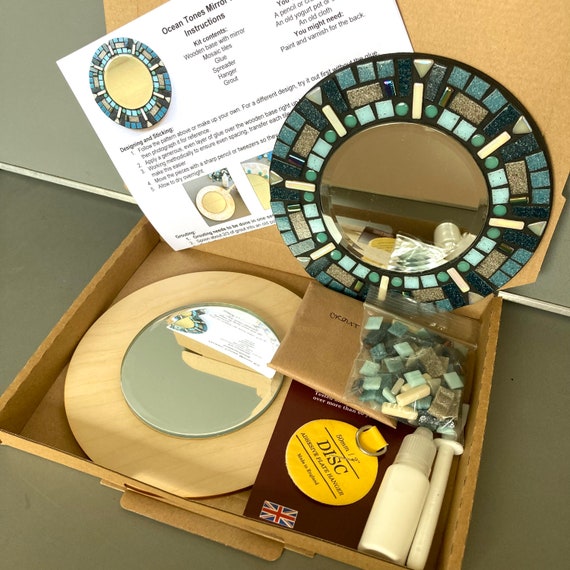 Round Mosaic Mirror Kit in Blues Make Your Own Mirror Craft Etsy