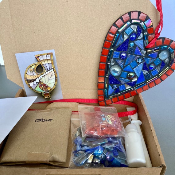 Mosaic Heart Kit Blue and Red Make it Yourself Craft Project Etsy