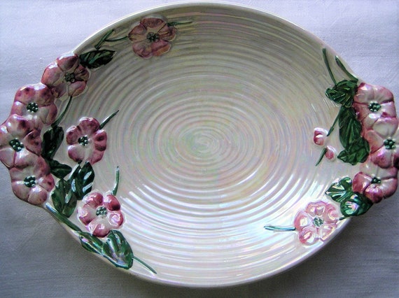 Vintage 1950s Peony Rose Serving Dish by Maling Made in England Lustreware