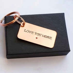 Love You More Keychain, 7th Anniversary Gift for Him or Her, 22nd Wedding Anniversary, Copper Keyring Husband Wife Boyfriend Girlfriend Gift