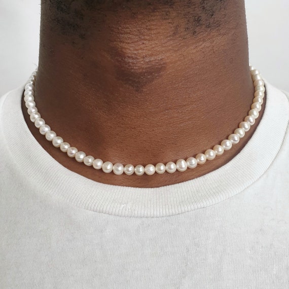 Pearl Necklace - Silver Pearl Necklace for Men - By Twistedpendant