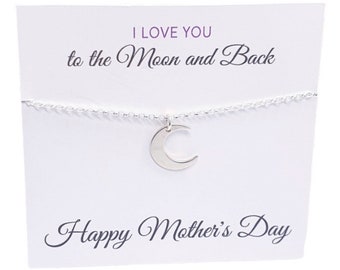 Moon Necklace Sterling Silver, Mother's Day Gift, Girlfriend Birthday Gift, Daughter Gift, I Love You to the Moon and Back Gift