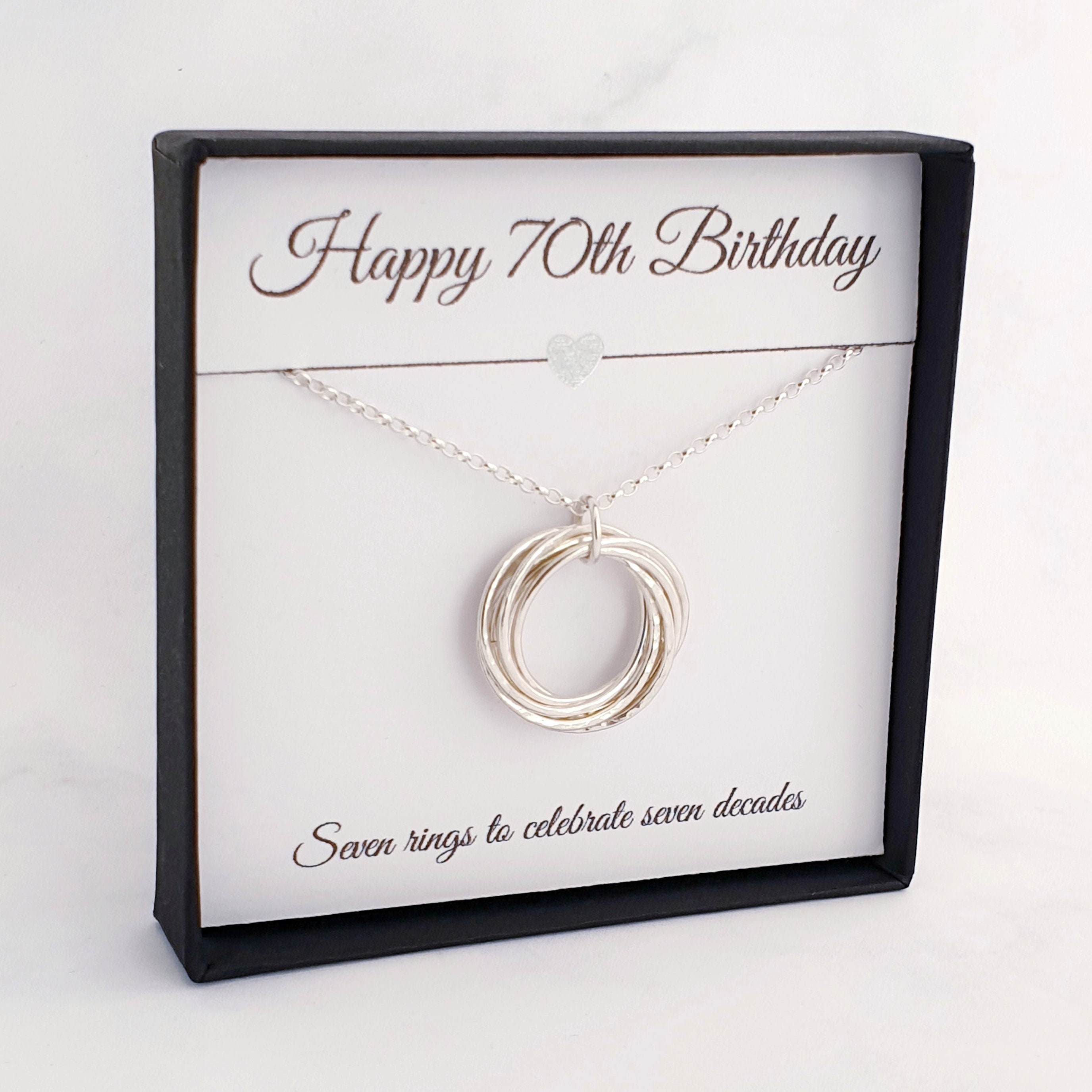 70th Birthday Necklace Silver 7 Rings 