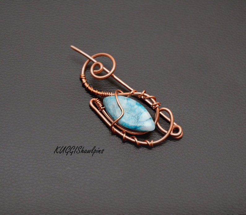 Crazy lace blue agate copper shawl pin ,blue crazy lace agate sh Crazy lace blue agate copper shawl pin ,blue crazy lace agate sh