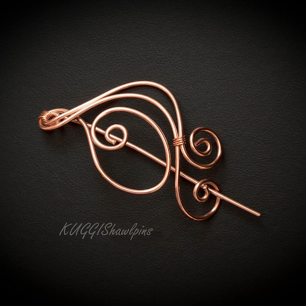 Handmade Copper Shawl Pin – Wire Wrapped Scarf Brooch