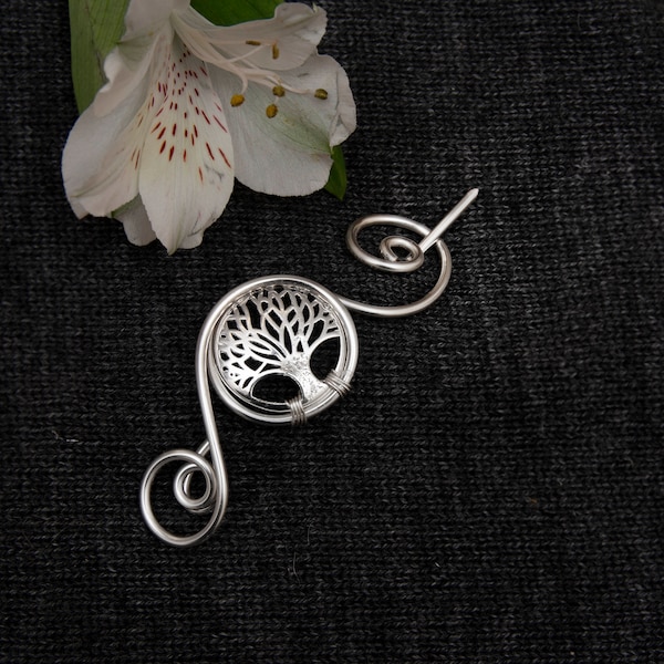 Silver charm Tree of life  Swirl shawl pin, Silver Shawl and Sweater pin, Shawl and Sweater pin,