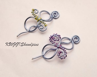 Two Aluminum  shawl pins , Scarf Pin, Sweater Brooch, Hair Pin, Light Weight shawl pin for  Knitting Accessories,