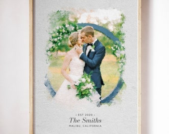 Custom Wedding Drawing, Wedding Photo Watercolor, Wedding Picture Painting, Anniversary Gift for Wife, Personalized Wedding Gift