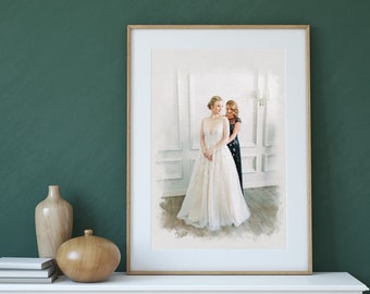 Custom Mother's Day Watercolor Photo Drawing,  Personalized Family Photo, Mother's Day Gift, Gift for Mom, Christmas Gift for Mom