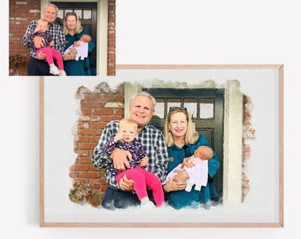 Custom Mother's Day Watercolor Photo Drawing,  Personalized Family Photo, Mother's Day Gift, Gift for Mom, Christmas Gift for Mom