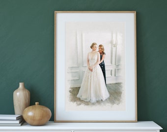 Custom Wedding Drawing, Wedding Photo Watercolor, Wedding Picture Painting, Anniversary Gift for Wife, Personalized Wedding Gift