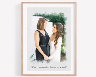 Custom Mother's Day Watercolor Photo Drawing,  Personalized Family Photo, Mother's Day Gift, Gift for Mom, Christmas Gift for Mom