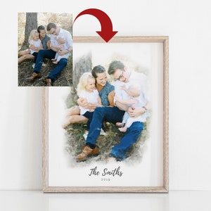 Custom Family Watercolor Photo Drawing, Anniversary Gift, Family Drawing, Family Drawing Print, Custom Christmas Gift