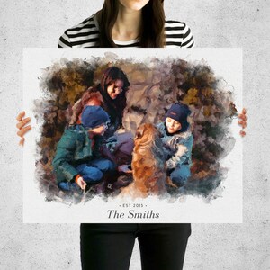 Custom Family Watercolor Photo Drawing, Anniversary Gift, Family Drawing, Family Drawing Print, Custom Christmas Gift