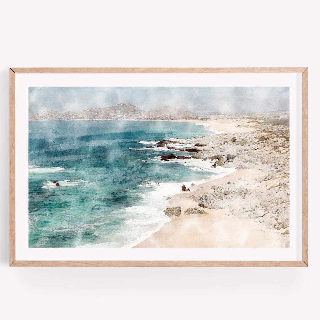 Beach Watercolor Wall Art, Ocean Print, Beach Photo, Pastel Ocean